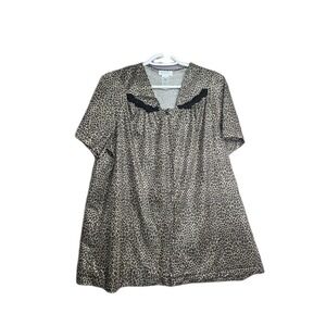 Vintage Vanity Fair Leopard Babydoll Nightie Large Button Up Top Retro Lingerie